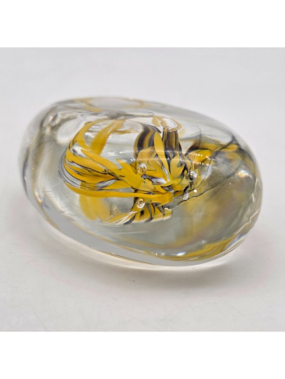 Kris Pfeiffer Brilliant Handmade Glass Paperweight Yellow Abstract Design Hollan - Picture 9 of 9